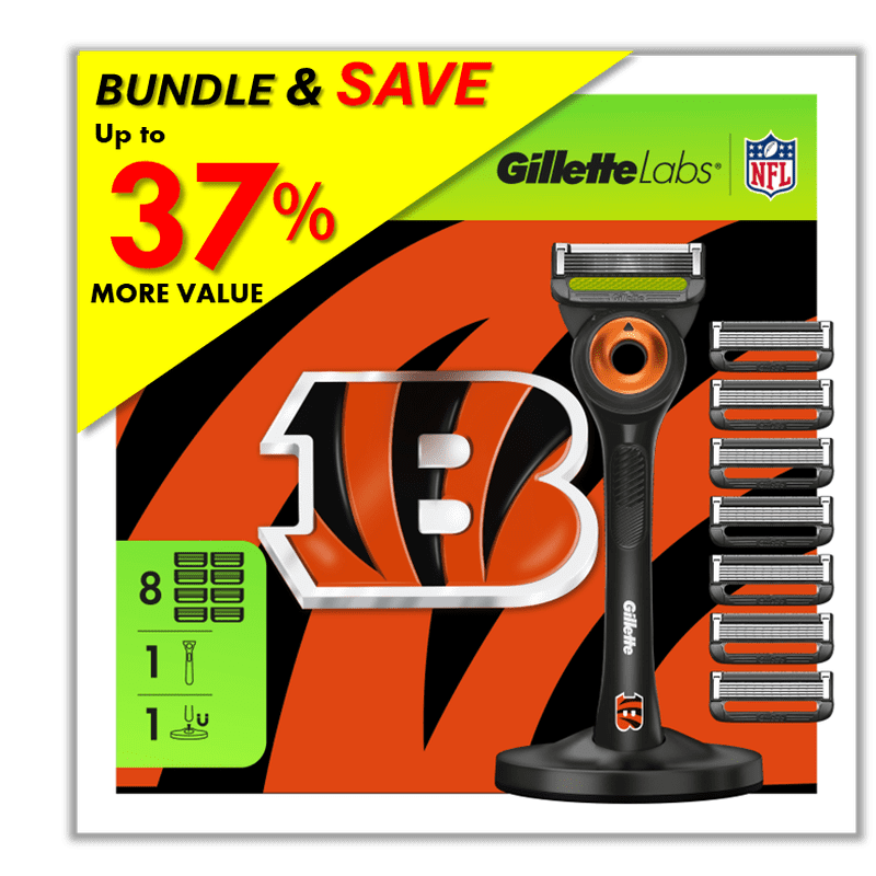 Gillette Razor Bundle with Blade Refills and Magnetic Stand - Bengals Gameday