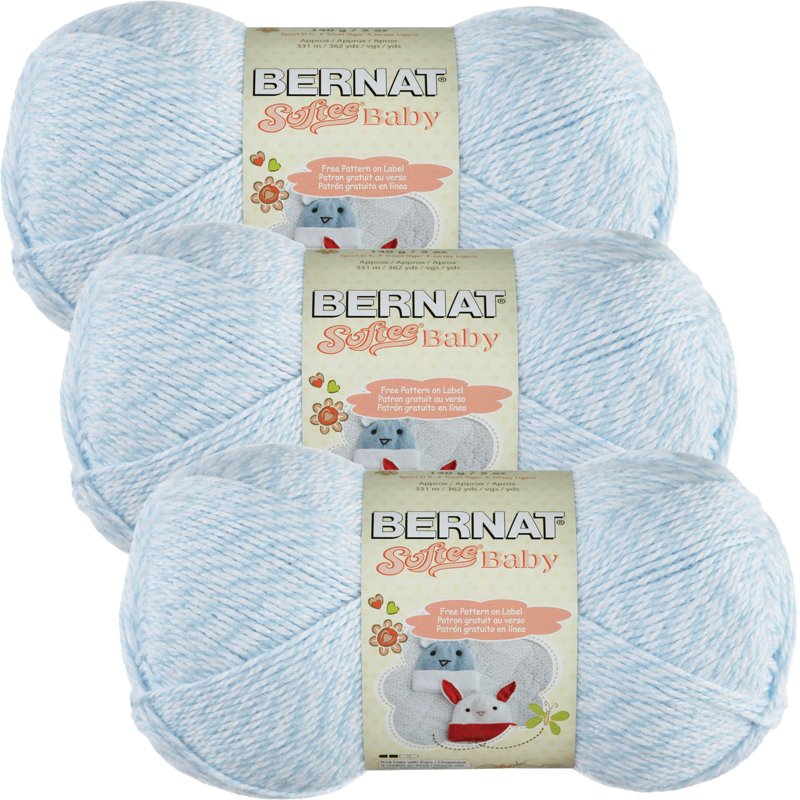 Bernat Softee Baby Denim Marl Acrylic Yarn 3 Pack - Soft Baby Knitting Yarn