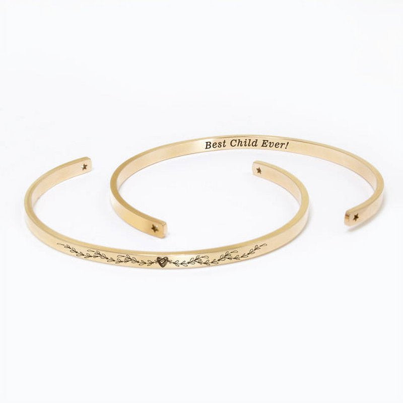 Adjustable Mother's Day Gift Bracelet Set - Heart Vines Icon, Engraved 'Best Child Ever' - Multiple Colors & Styles