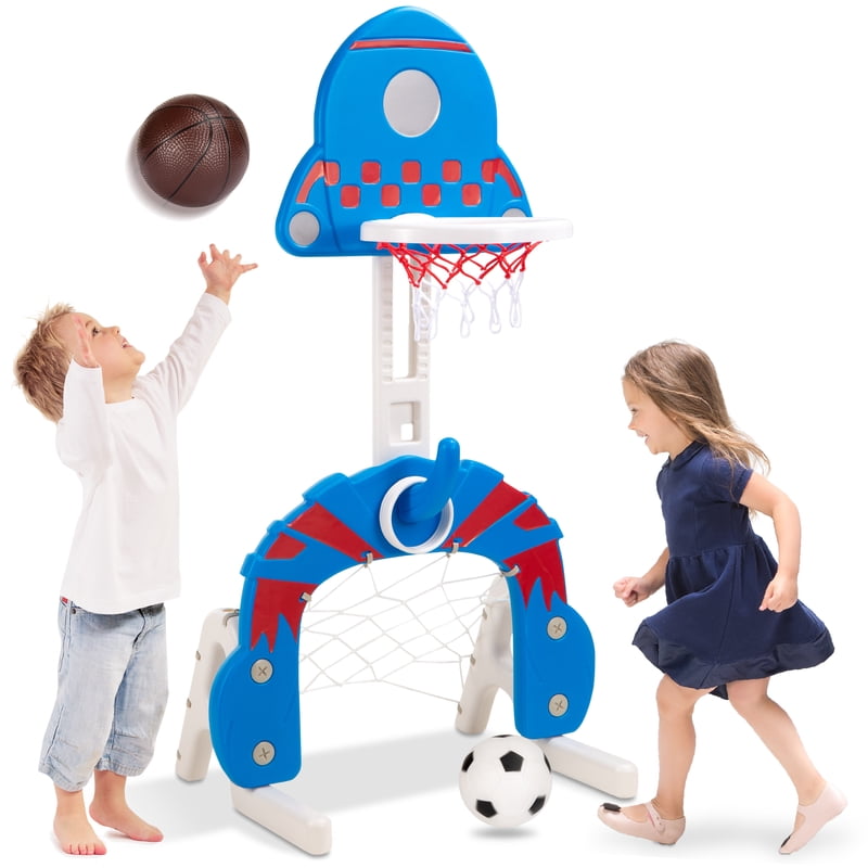 Toddler 3-in-1 Indoor Outdoor Basketball Hoop Playset - Adjustable Height