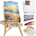 Portable Adjustable Art Easel with 32-Piece Painting Set - Natural