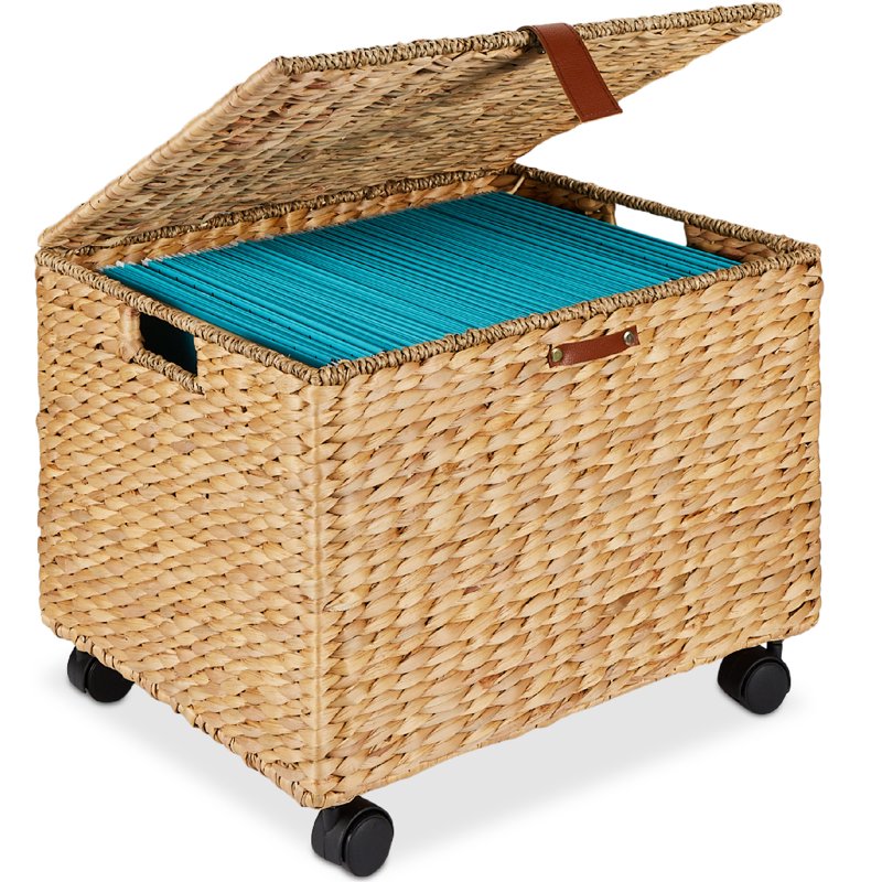 Hyacinth Rolling Filing Cabinet with Locking Wheels and Storage Basket