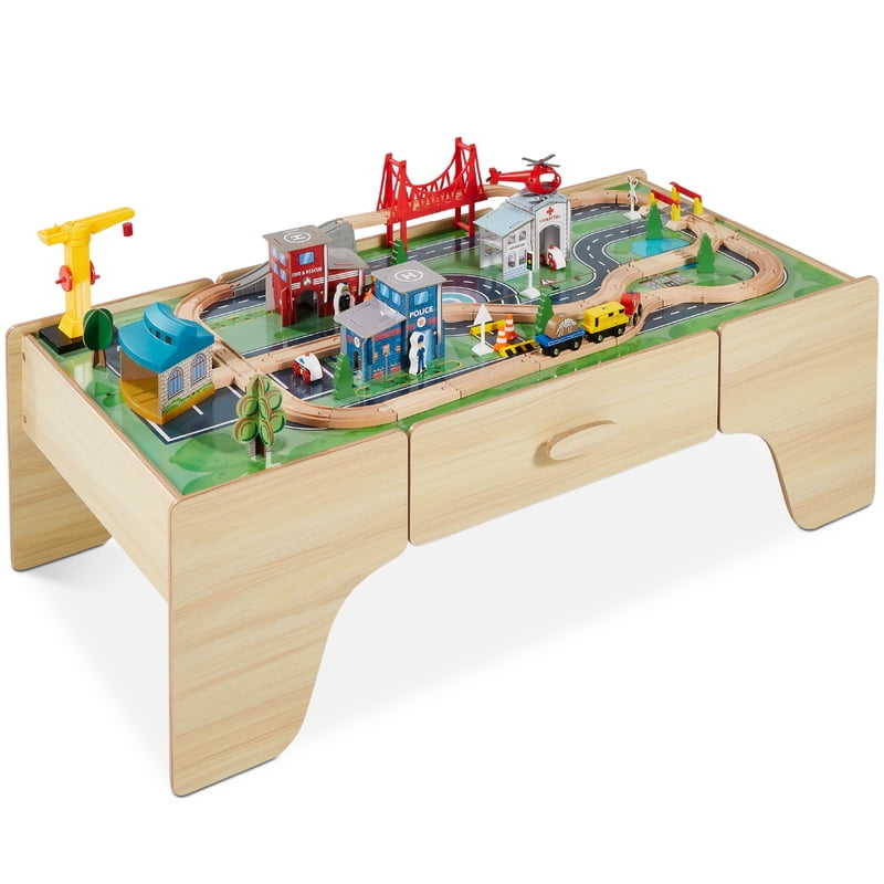 Kids Train Table Set with Reversible Surface - Wooden Play & Activity Center