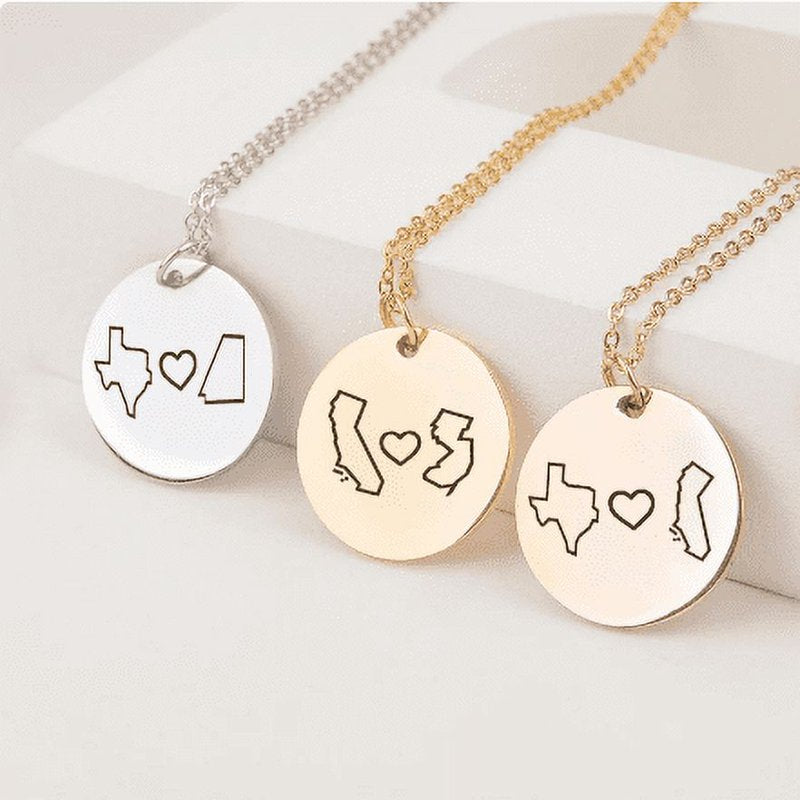 Personalized State Necklace for Long-Distance Friendship - Custom Gift