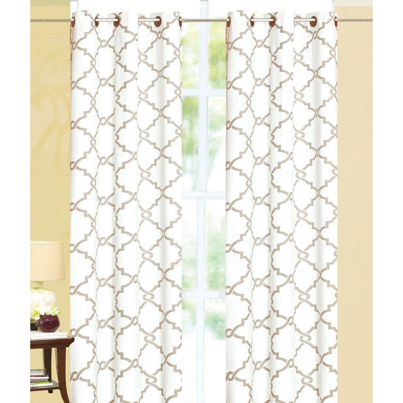 Blackout Window Curtain Panel 38 x 84 Inches Geometric Taupe White Diamond