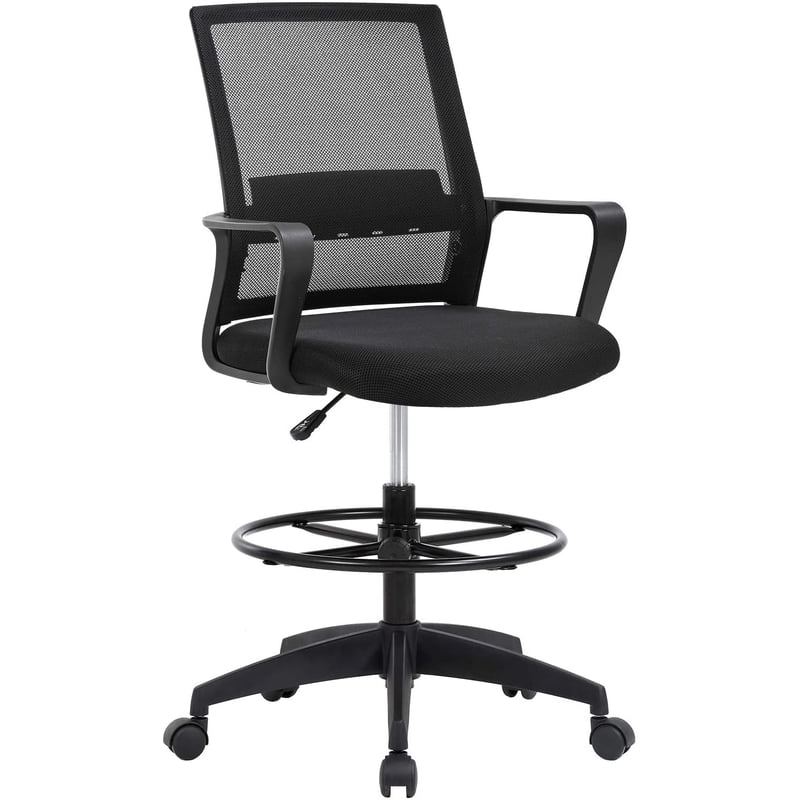 Adjustable Drafting Office Chair with Lumbar Support and Swivel Base - Ergonomic Mesh Seat