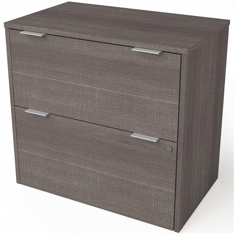 Lateral File Cabinet with 2 Drawers - Wood Office Storage in Gray or White