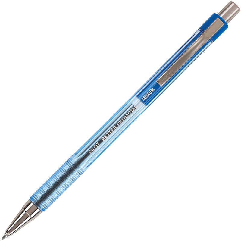 Refillable Retractable Ballpoint Pen with Stainless Steel Tip - Blue Ink, 12 Pack