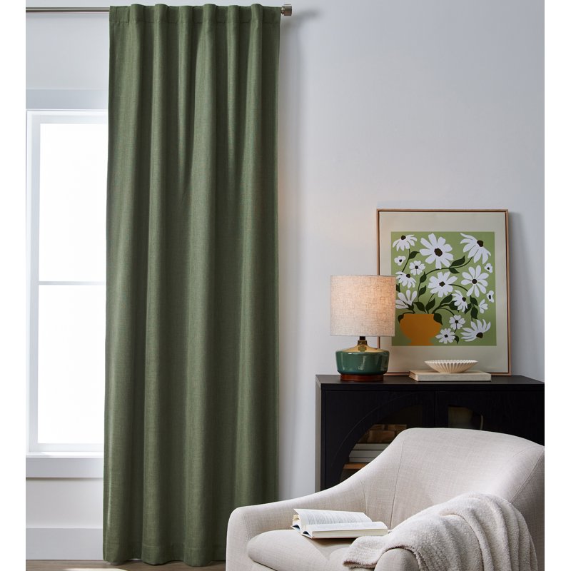 Blackout Linen Blend Curtain Panel with Rod Pocket - 50x95 Inches