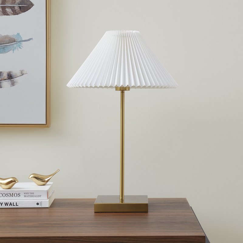 Gold-Toned Brass Table Lamp with Pleated Shade - Modern Indoor Lighting