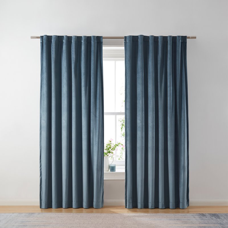 Blackout Curtain Panel - Light Blue Velvet Room Darkening Window Drapes