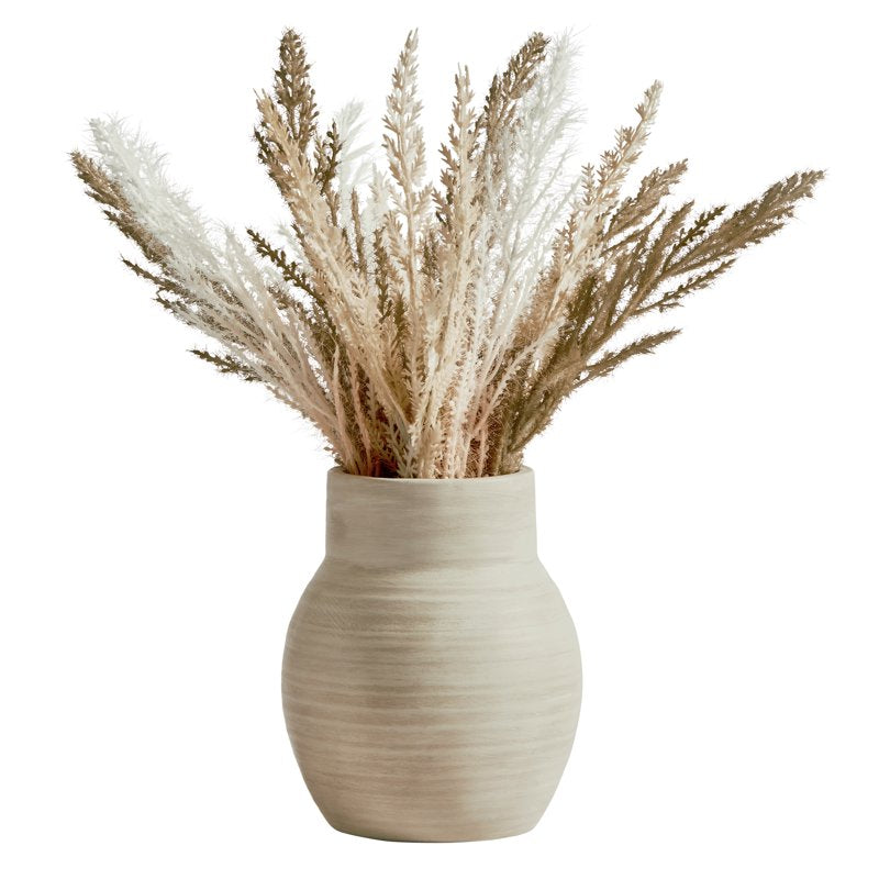 Artificial Pampas Grass Arrangement in Cement Vase - Indoor Decor