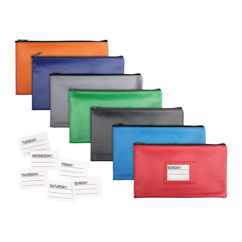 7-Pack Money Deposit Bags with Zipper & Day Labels - Discreet Cash Storage