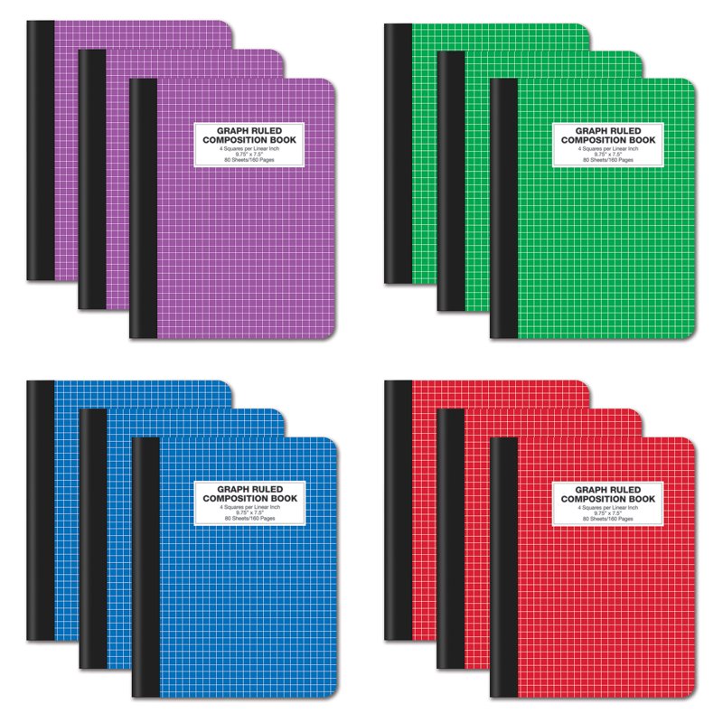 Quad Ruled Composition Notebook 4x4 Graph Paper Hardcover 12 Pack