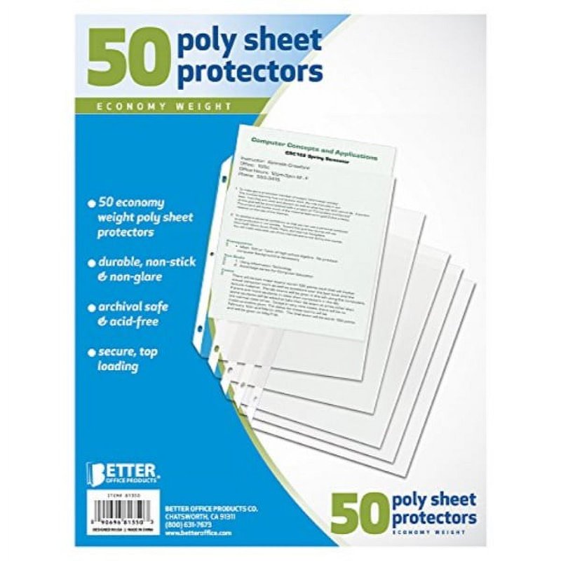Office Sheet Protectors 8.5x11 Inch Clear Pack of 50 - Archival Safe & Acid Free