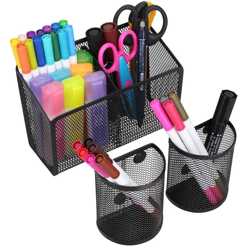 Magnetic Pen Holders Set of 3 - Metal Mesh Organizer for Fridge Whiteboard Office Desk