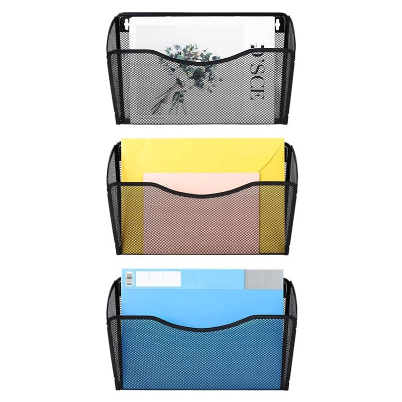 Wall File Organizer 3-Pack Metal Mesh Letter Pockets for Office & Home
