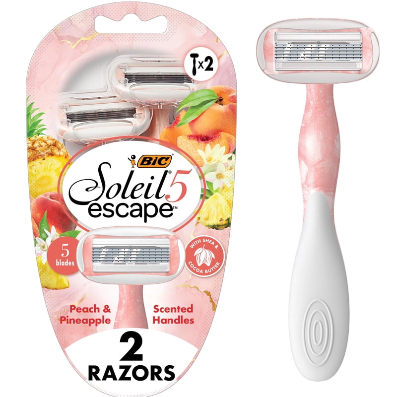 Women's Disposable Razors with 5 Blades & Scented Handles – Peach & Pineapple, 2 Pack