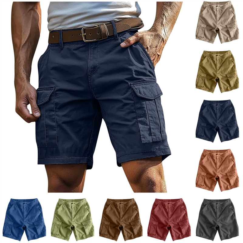Men's Linen Cargo Shorts Summer Lightweight Casual Beach Golf Work Shorts Big & Tall