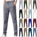 Men's Slim Straight Drawstring Pants with Pockets - Lightweight Casual Dress Pants