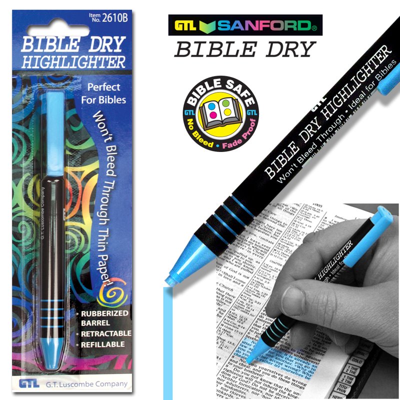 Bible Highlighter Pen - Blue Ink, Dry Marker for Text Marking