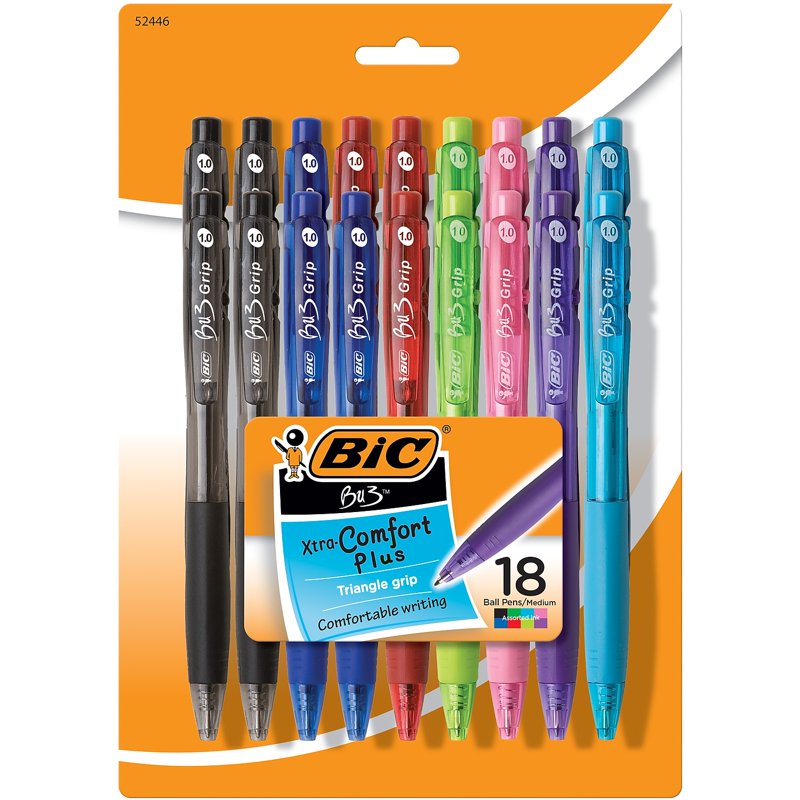 Retractable Medium 1mm Ballpoint Pen - Assorted Ink Colors 18 Pack