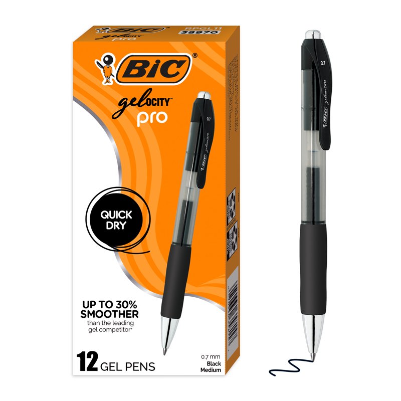 Gel Pens 12 Pack - Smooth, Smudge-Resistant Black Gel Ink Writing Set