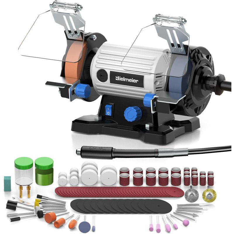 3-Inch Bench Grinder with 110 Accessories, Flexible Shaft & Buffer