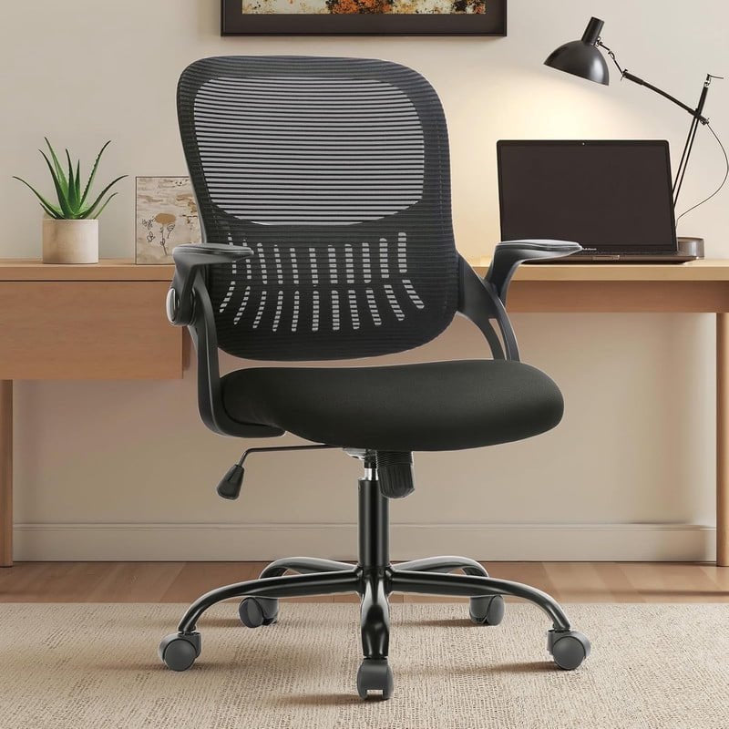 Ergonomic Mesh Office Chair with Flip-Up Arms, Adjustable Lumbar, Space-Saving Design