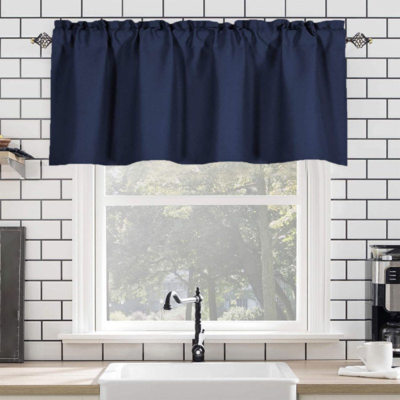 Dark Blue Blackout Valance Curtain for Kitchen & Living Room 57x18 inches