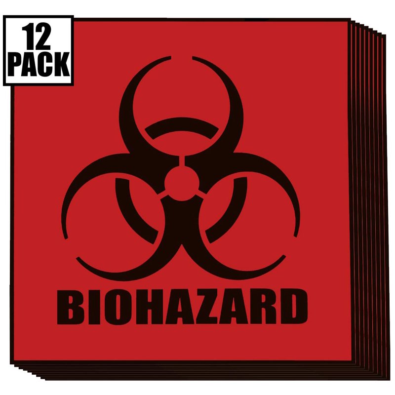 Biohazard Warning Labels 6x6 Inches Pack of 12 Self-Adhesive Safety Stickers