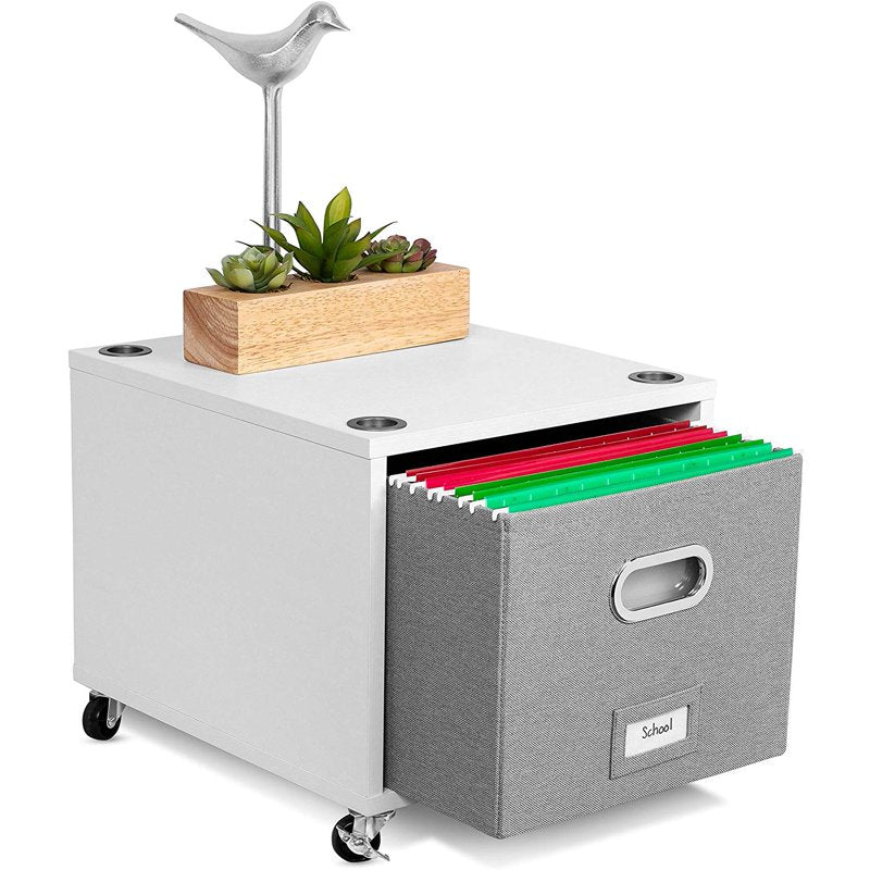 Rolling File Cabinet with Lateral Drawer - White Storage Cart for Office & Home