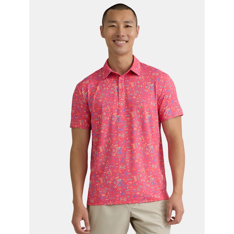 Birdie Bound Golf Polo Shirt for Men – Novelty Print, Coral XL