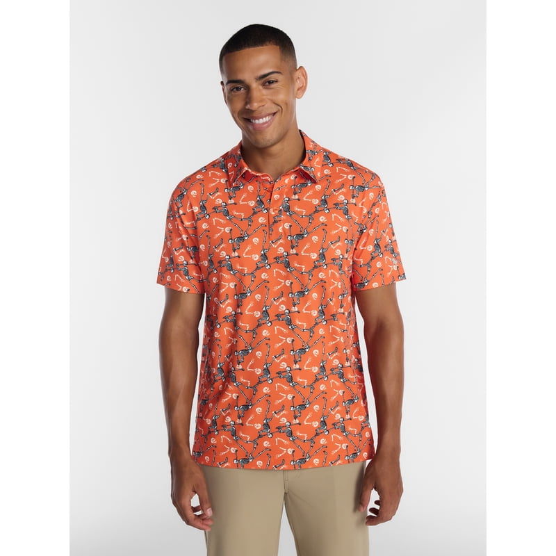 Halloween Skeleton Golf Polo Shirt for Men - Spooky Skeleton Print Performance Polo