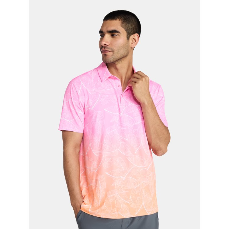 Birdie Bound Men’s & Big Men’s Novelty Print Golf Polo - Mock Orange Ombre Leaf XL