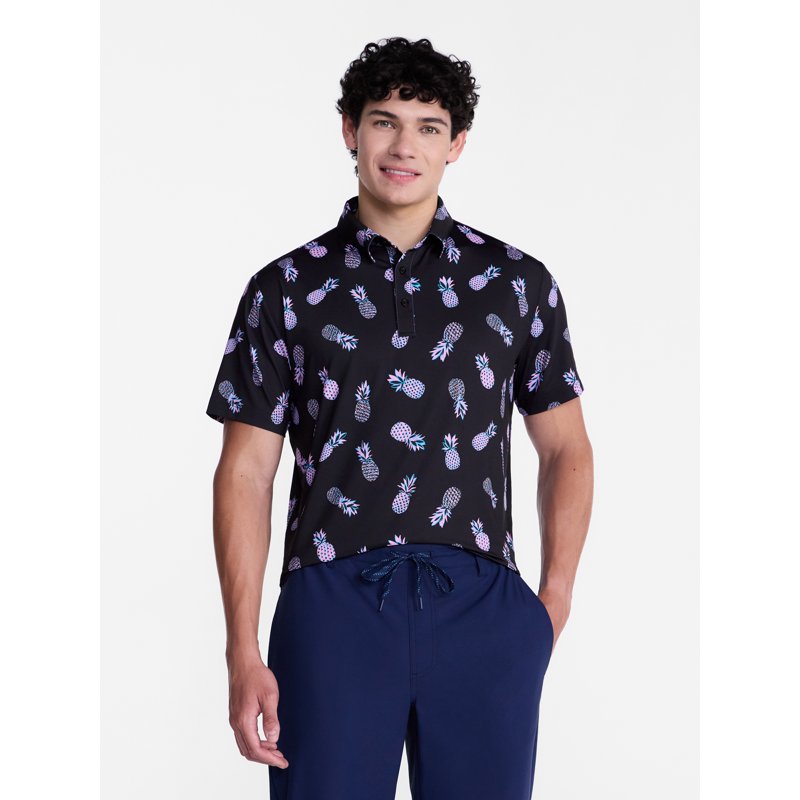 Men's Tropical Golf Polo Shirt with UPF 50+ Sun Protection and Four-Way Stretch