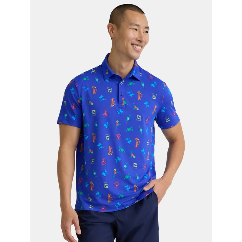 Men's Novelty Print Golf Polo Shirt with 4-Way Stretch - Multiple Colors & Sizes