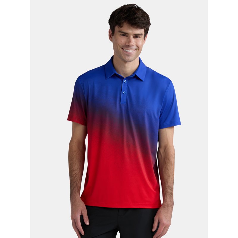 Birdie Bound Men’s Fourth of July Americana Ombre Golf Polo Shirt - S-5XL, Red/Blue Ombre