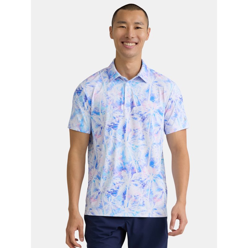 Birdie Bound Golf Polo Shirt for Men – Novelty Print, White Tie Dye Tropical, S-5XL
