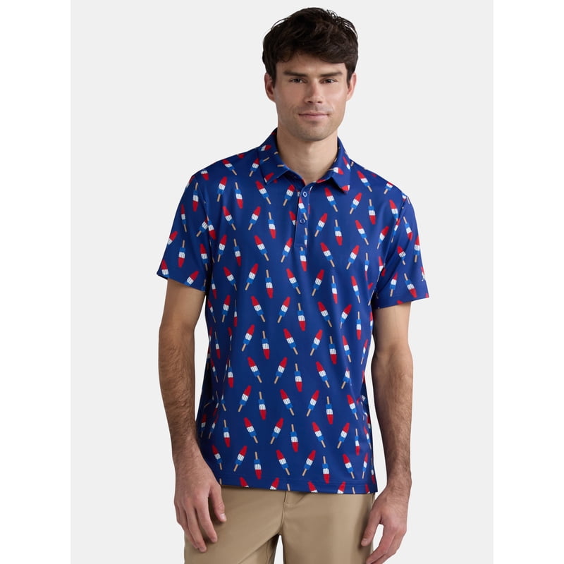 Birdie Bound Men’s Polo Top - Firecracker Popsicle Print, XS-4XLT, S-Variation Dessert Pop Sodalite Blue