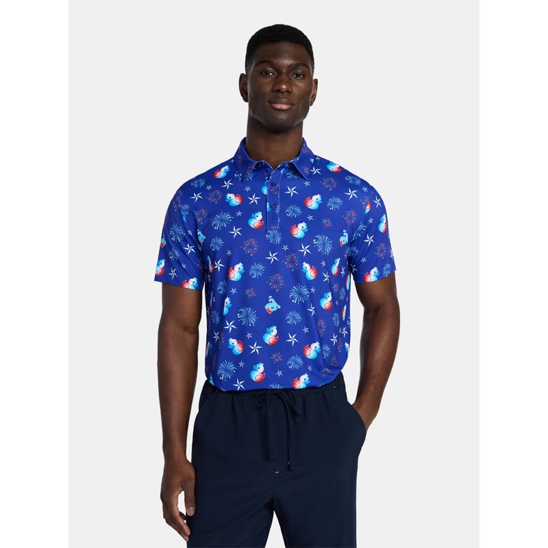Surf the Web Blue 76, 2XL - Birdie Bound Men's Fourth of July America 250 Duckie Polo Shirt