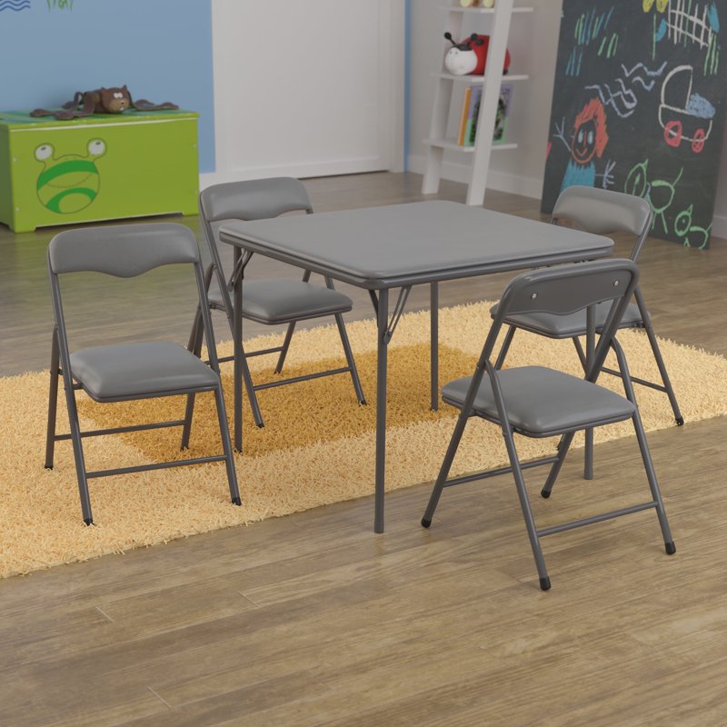 Kids Folding Table and Chair Set - Gray, Padded, Safety Locking Legs