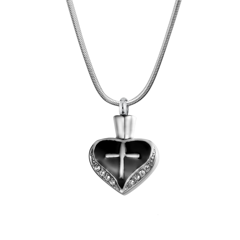 Cross Heart Cremation Jewelry Necklace for Ashes - Memorial Keepsake with Funnel Kit