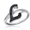 Sterling Silver Initial Ring with Black Diamond Accents – Adjustable Sizes