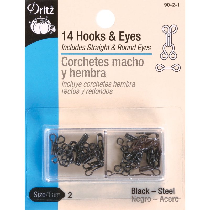 Black Size 2 Hooks & Eyes Set 14 Pack for Garment Fastening