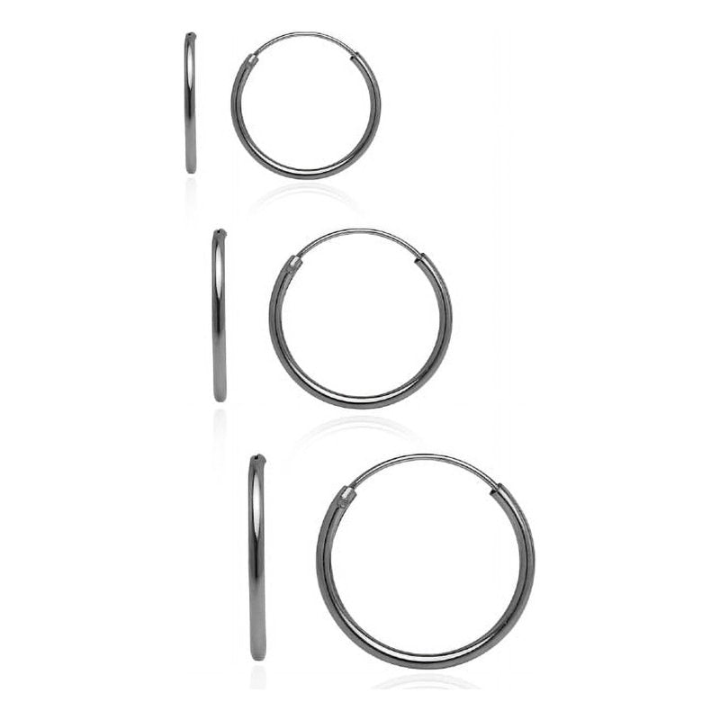 Sterling Silver Endless Hoop Earrings Set of 3 - 10mm, 12mm & 14mm