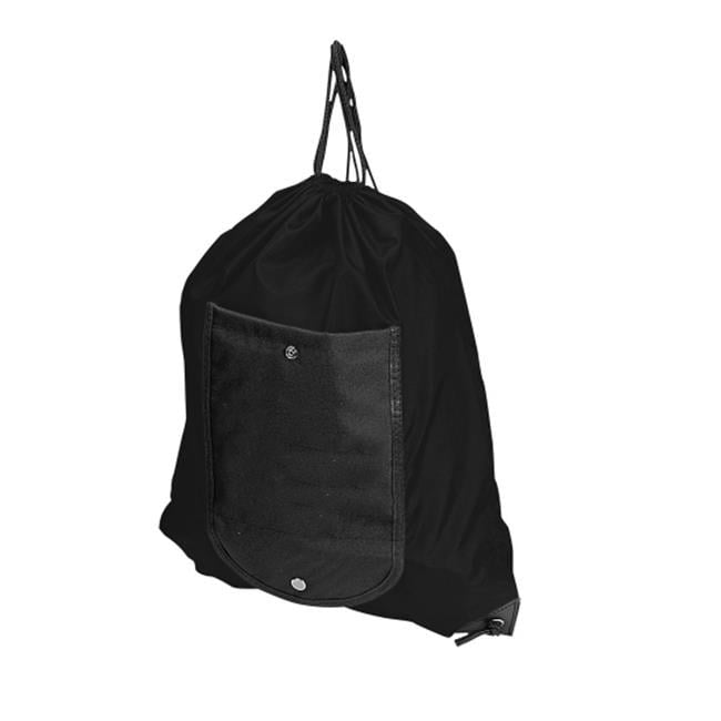 Black Folding Wallet Drawstring Cinch Pack - Compact Nylon Backpack