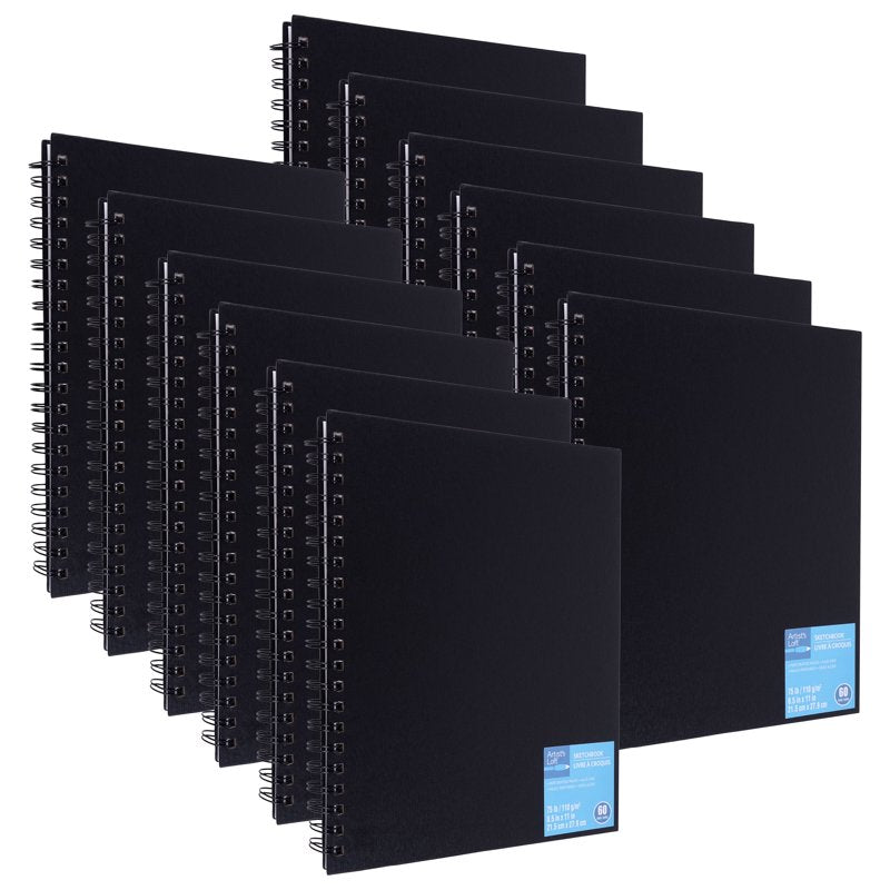 Artist's Loft Black Wirebound Sketchbook - 8.5x11 Inch, Acid-Free, 12 Pack