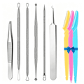 9-in-1 Blackhead Remover Tool Kit with Diagonal Tweezers - Stainless Steel