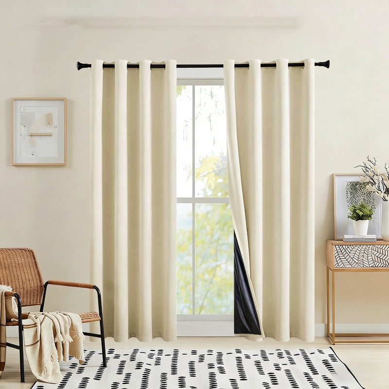 Blackout Curtain Set with Black Lining for Light & Noise Blocking - Thermal Insulating Window Drapes